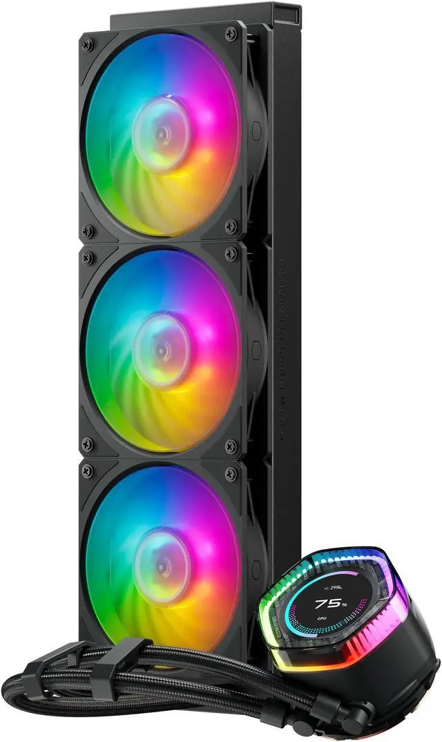 Alt view image 2 of 9 - Cooler Master MasterLiquid 360 ION LCD Display Close-Loop AIO Liquid Cooler, 2.1" LCD Display, Gen X Dual Chamber Pump, Mobius 120P PWM Fans, ARGB Gen 2, 360mm, AMD AM5/AM4, Intel LGA1851/1700/1200