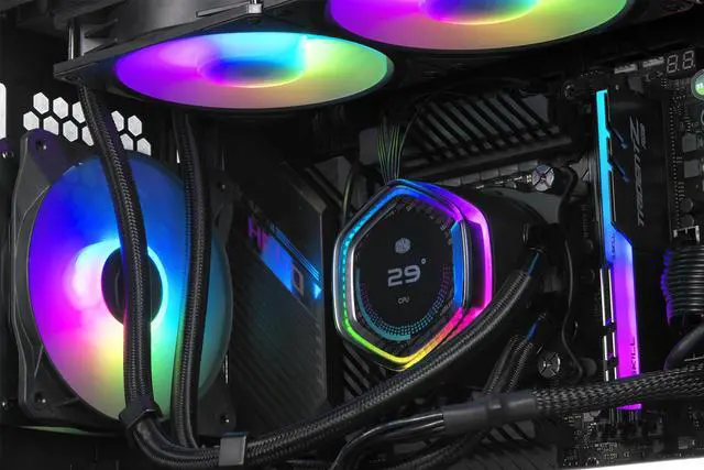 Alt view image 7 of 9 - Cooler Master MasterLiquid 360 ION LCD Display Close-Loop AIO Liquid Cooler, 2.1" LCD Display, Gen X Dual Chamber Pump, Mobius 120P PWM Fans, ARGB Gen 2, 360mm, AMD AM5/AM4, Intel LGA1851/1700/1200