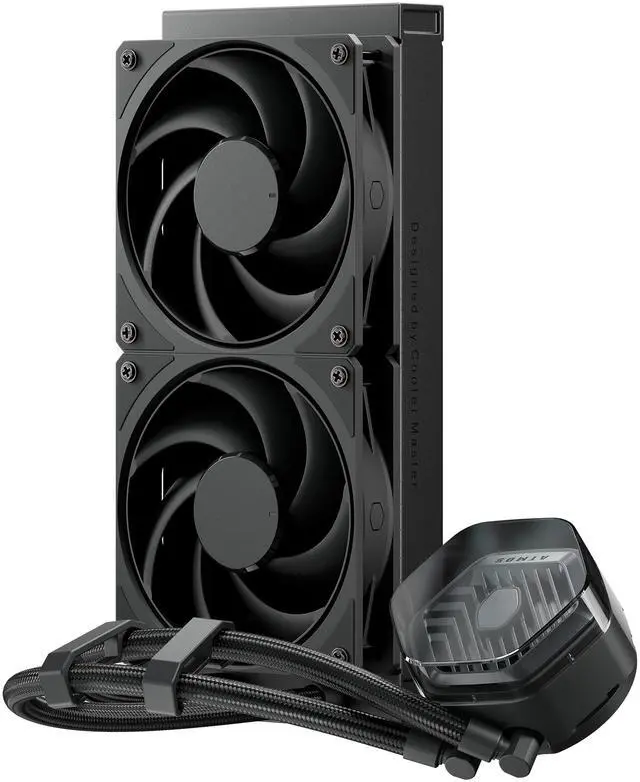 Alt view image 2 of 11 - Cooler Master 240 Atmos Stealth High Performance Close-Loop AIO Liquid Cooler, R9|i7 Dual Chamber Pump, Customize Cover, Mobius 120, AMD Ryzen AM5|4, Intel LGA 1851|1700 Platform