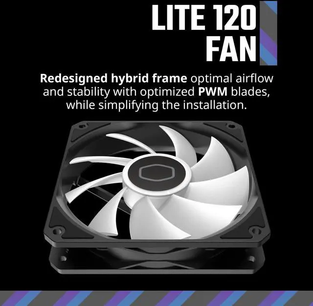 Alt view image 5 of 12 - Cooler Master MF120 Lite Case|Liquid Cooler|Air Cooler, 120mm aRGB lighting, Dynamic PWM 1,750 RPM, Air Balance Blades, Hybrid | PBT Frame