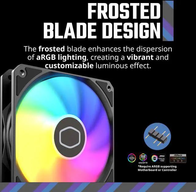 Alt view image 8 of 12 - Cooler Master MF120 Lite Case|Liquid Cooler|Air Cooler, 120mm aRGB lighting, Dynamic PWM 1,750 RPM, Air Balance Blades, Hybrid | PBT Frame