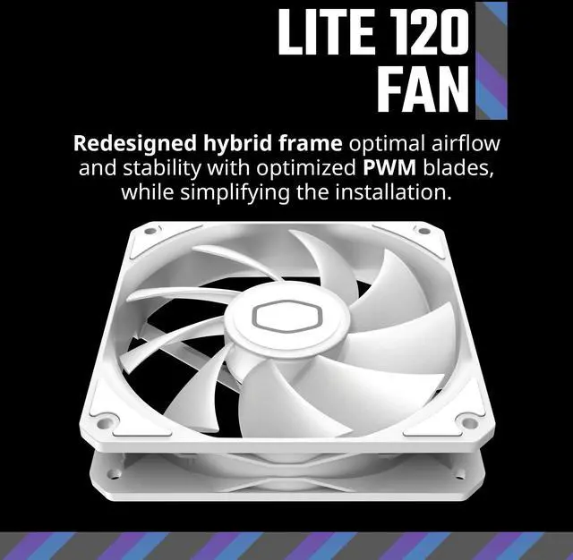Alt view image 5 of 12 - Cooler Master MF120 Lite White PC Case|Liquid Cooler|Air Cooler Fan, 120mm aRGB lighting, Dynamic PWM 1,750 RPM, Air Balance Blades, Hybrid | PBT Frame