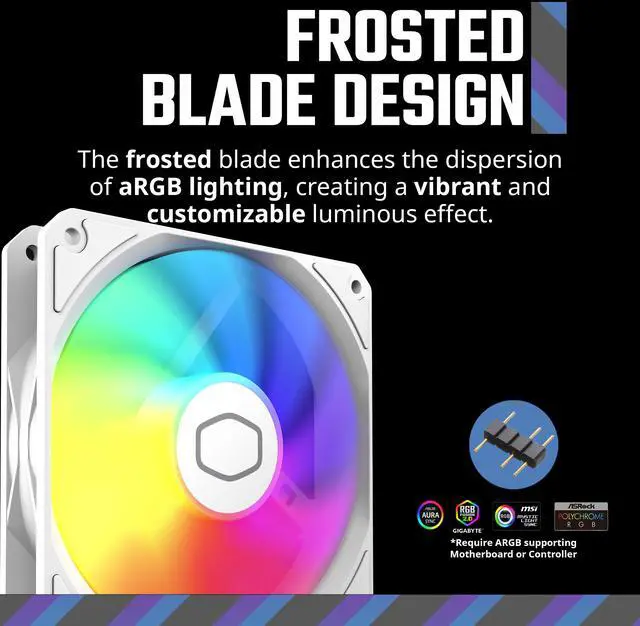 Alt view image 8 of 12 - Cooler Master MF120 Lite White PC Case|Liquid Cooler|Air Cooler Fan, 120mm aRGB lighting, Dynamic PWM 1,750 RPM, Air Balance Blades, Hybrid | PBT Frame
