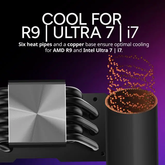 Alt view image 8 of 16 - Cooler Master Hyper 612 APEX CPU Air Cooler, Dual Mobius 120 PWM Fan, Superconductive Composite 6 Copper Heat Pipes, 159mm Tall, Sleek Top Cover, AMD Ryzen AM5|AM4, Intel LGA 1851|1700 Brackets