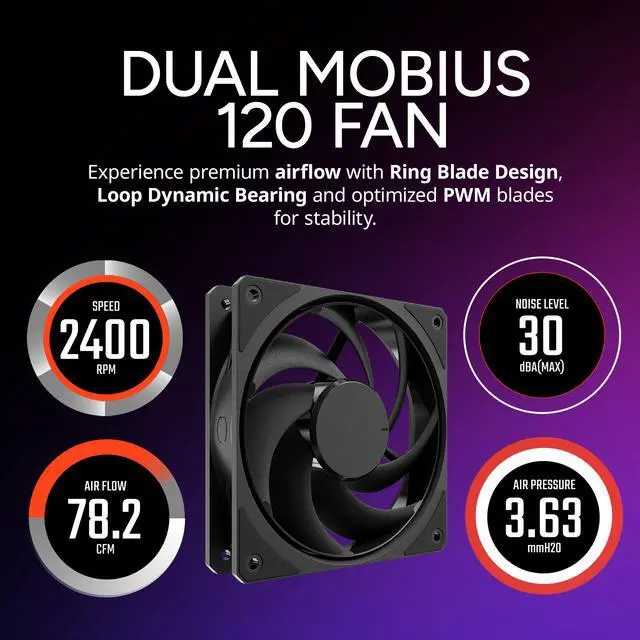 Alt view image 10 of 16 - Cooler Master Hyper 612 APEX CPU Air Cooler, Dual Mobius 120 PWM Fan, Superconductive Composite 6 Copper Heat Pipes, 159mm Tall, Sleek Top Cover, AMD Ryzen AM5|AM4, Intel LGA 1851|1700 Brackets