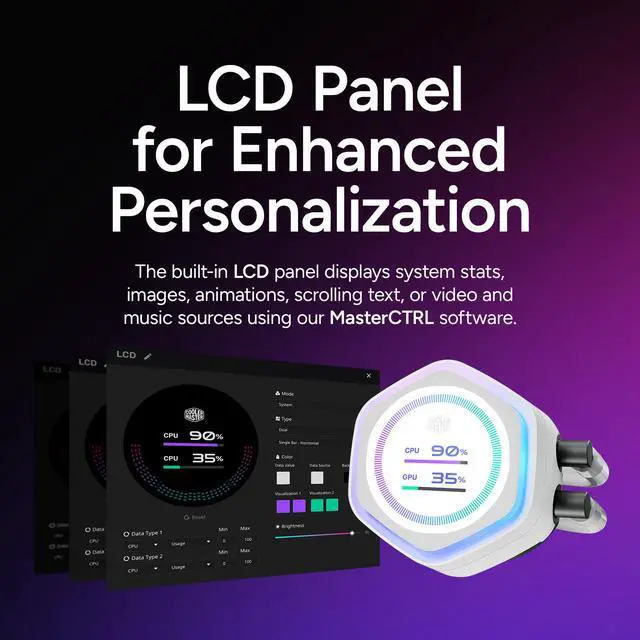 Alt view image 2 of 14 - Cooler Master Atmos II 360 White LCD FreeForm 2.0  AIO CPU Liquid Cooler, LCD Panel, Dual Chamber Pump, 400mm Tubing, SickleFlow Edge 360 ARGB PWM, R9|Ultra 9, AMD Ryzen AM5, Intel LGA 1851 Platform