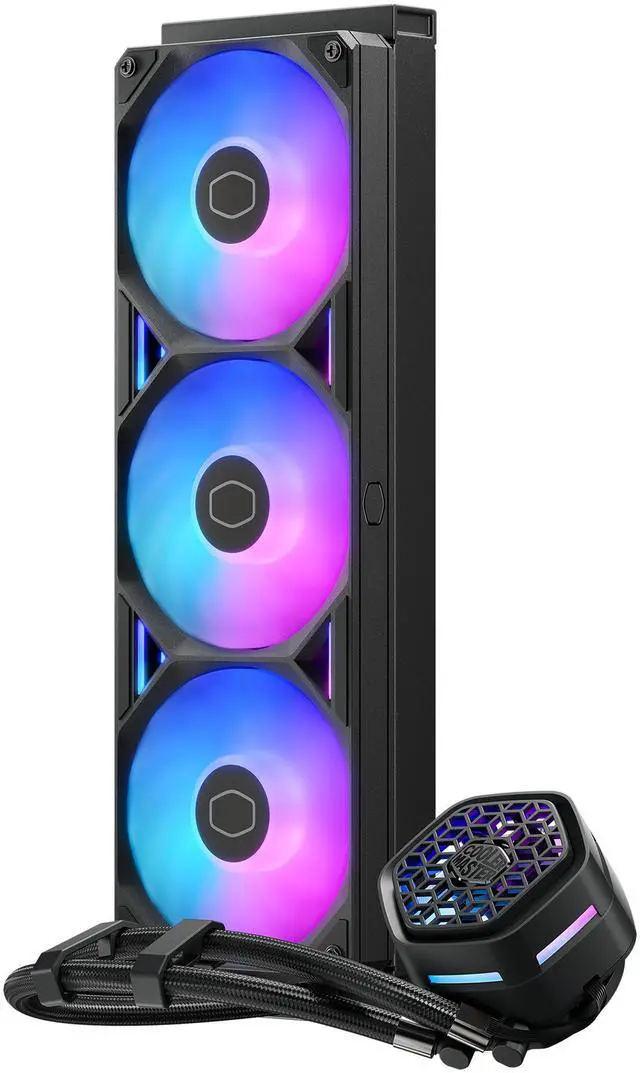 Alt view image 4 of 6 - Cooler Master Atmos II 360 VRM Fan FreeForm 2.0  AIO CPU Liquid Cooler, VRM Fan, Dual Chamber Pump, 400mm Tubing, SickleFlow Edge 360 ARGB PWM, R9|Ultra 9, AMD Ryzen AM5, Intel LGA 1851 Platform