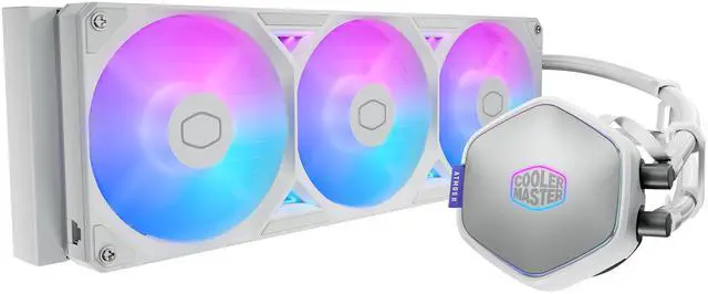 Alt view image 3 of 6 - Cooler Master Atmos II 360 White VRM Fan FreeForm 2.0  AIO CPU Liquid Cooler, VRM Fan, Dual Chamber Pump, 400mm Tubing, SickleFlow Edge 360 ARGB PWM, R9|Ultra 9, AMD Ryzen AM5, Intel LGA 1851 Platform