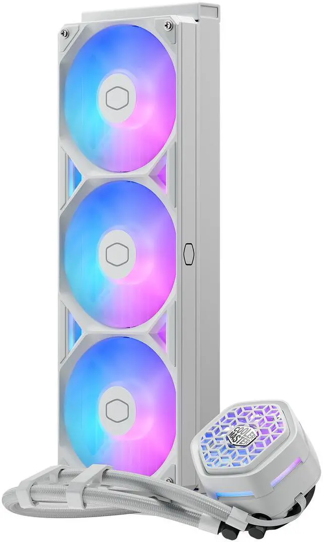 Alt view image 4 of 6 - Cooler Master Atmos II 360 White VRM Fan FreeForm 2.0  AIO CPU Liquid Cooler, VRM Fan, Dual Chamber Pump, 400mm Tubing, SickleFlow Edge 360 ARGB PWM, R9|Ultra 9, AMD Ryzen AM5, Intel LGA 1851 Platform