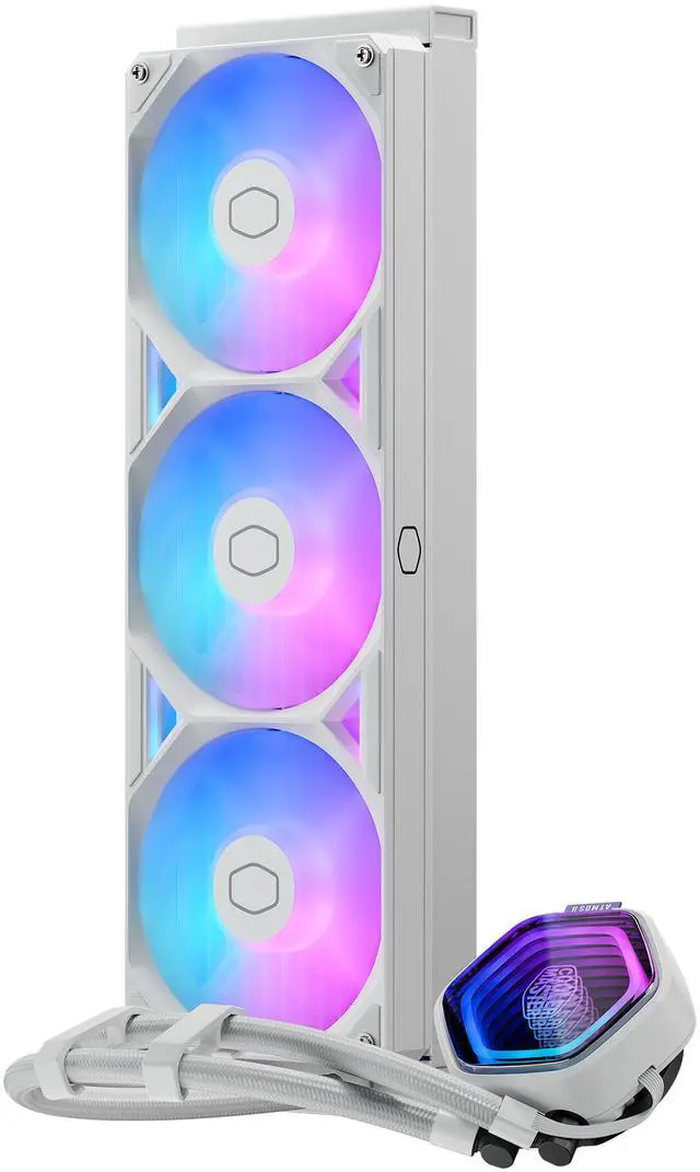 Alt view image 5 of 6 - Cooler Master Atmos II 360 White VRM Fan FreeForm 2.0  AIO CPU Liquid Cooler, VRM Fan, Dual Chamber Pump, 400mm Tubing, SickleFlow Edge 360 ARGB PWM, R9|Ultra 9, AMD Ryzen AM5, Intel LGA 1851 Platform