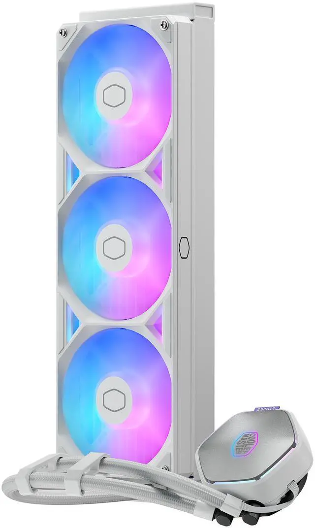 Alt view image 6 of 6 - Cooler Master Atmos II 360 White VRM Fan FreeForm 2.0  AIO CPU Liquid Cooler, VRM Fan, Dual Chamber Pump, 400mm Tubing, SickleFlow Edge 360 ARGB PWM, R9|Ultra 9, AMD Ryzen AM5, Intel LGA 1851 Platform