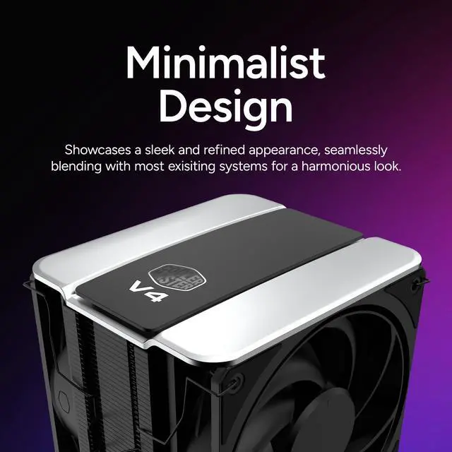 Alt view image 6 of 12 - Cooler Master V4 Alpha 3DHP Black CPU Air Cooler, Alpha 3DHP Heat Pipe Technology, Dual Mobius 120 PWM Fans, Quiet Operation, Easy Install, AMD Ryzen 9 AM5|4, Intel Ultra 9 LGA 1851|1700