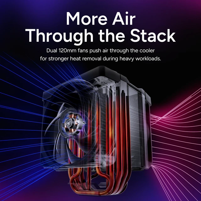 Alt view image 5 of 19 - Cooler Master V8 ACE 3DHP Intel CPU Air Cooler, Single-Tower, Dual PWM Fans, Intel LGA1851 Support Cooler, 3DHP Cooling, LCP Blades, Quiet Dual 120mm PWM Fans, Single-Tower Design, Easy Installation
