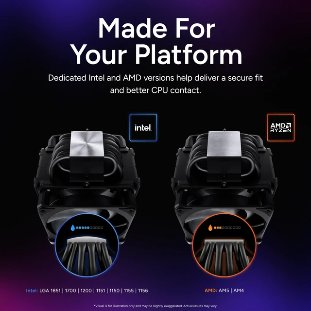 Alt view image 7 of 19 - Cooler Master V8 ACE 3DHP Intel CPU Air Cooler, Single-Tower, Dual PWM Fans, Intel LGA1851 Support Cooler, 3DHP Cooling, LCP Blades, Quiet Dual 120mm PWM Fans, Single-Tower Design, Easy Installation