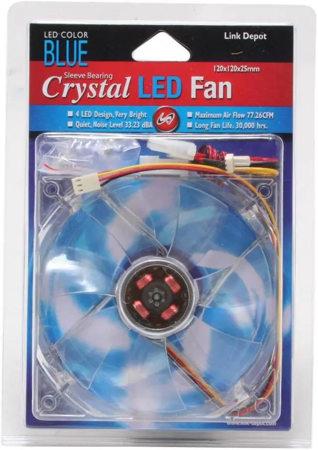 Alt view image 5 of 5 - Link Depot FAN-4LED-120BU 120mm Blue LED Case Cooling Fan