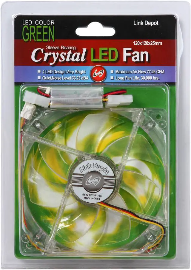 Alt view image 5 of 5 - Link Depot FAN-4LED-120GN 120mm Green LED Case Cooling Fan