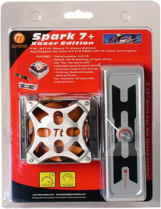 Alt view image 3 of 3 - Thermaltake P4 SPARK7+ 70mm 2 Ball CPU Cooler