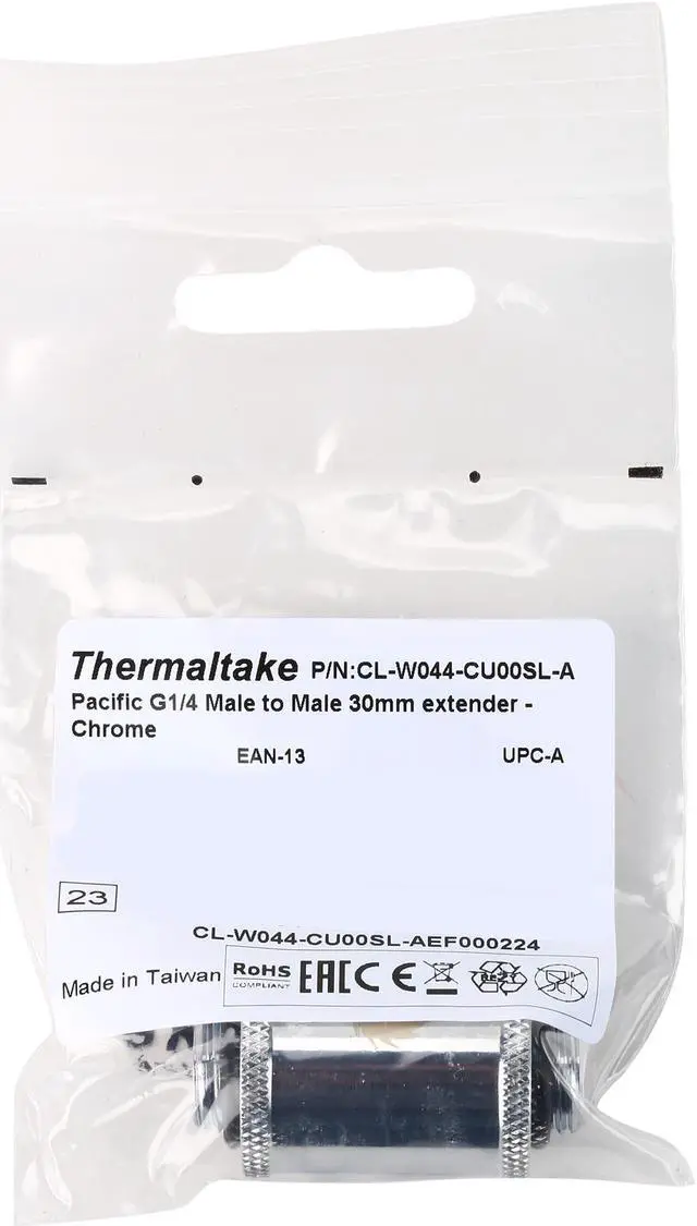 Alt view image 3 of 3 - Thermaltake CL-W044-CU00SL-A Pacific DIY LCS Chrome G1/4 Male to Male 30mm Extender Fitting