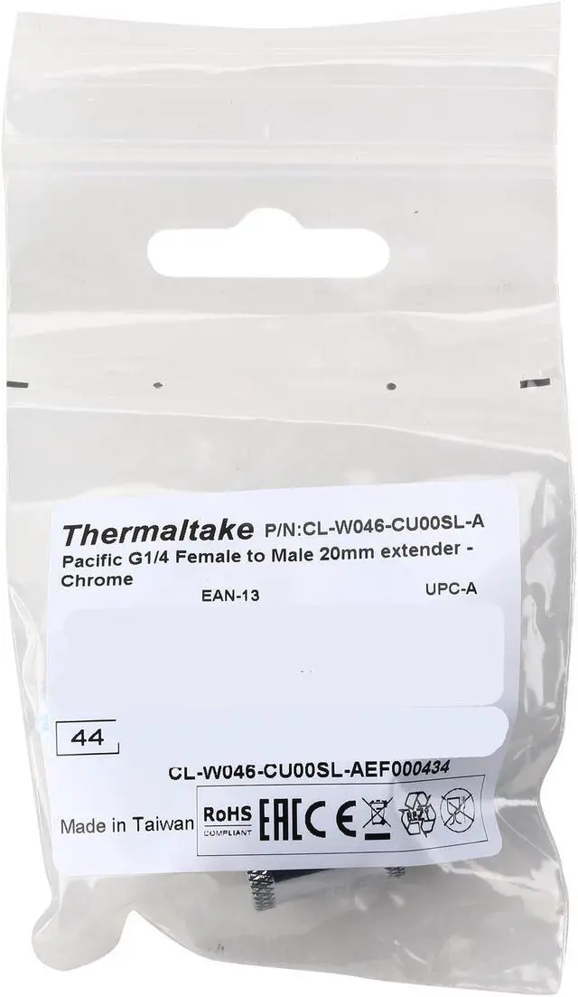 Alt view image 3 of 3 - Thermaltake CL-W046-CU00SL-A Pacific DIY LCS Chrome G1/4 Female to Male 20mm Extender Fitting