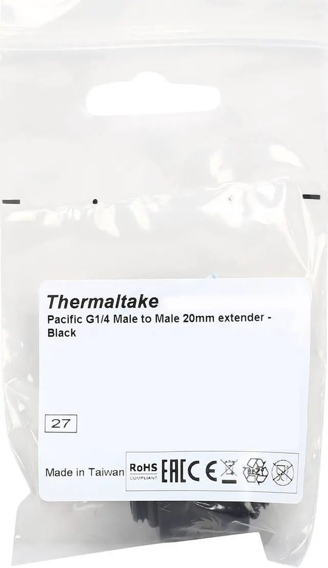Alt view image 3 of 3 - Thermaltake CL-W043-CU00BL-A Pacific DIY LCS Black G1/4 Male to Male 20mm Extender Fitting