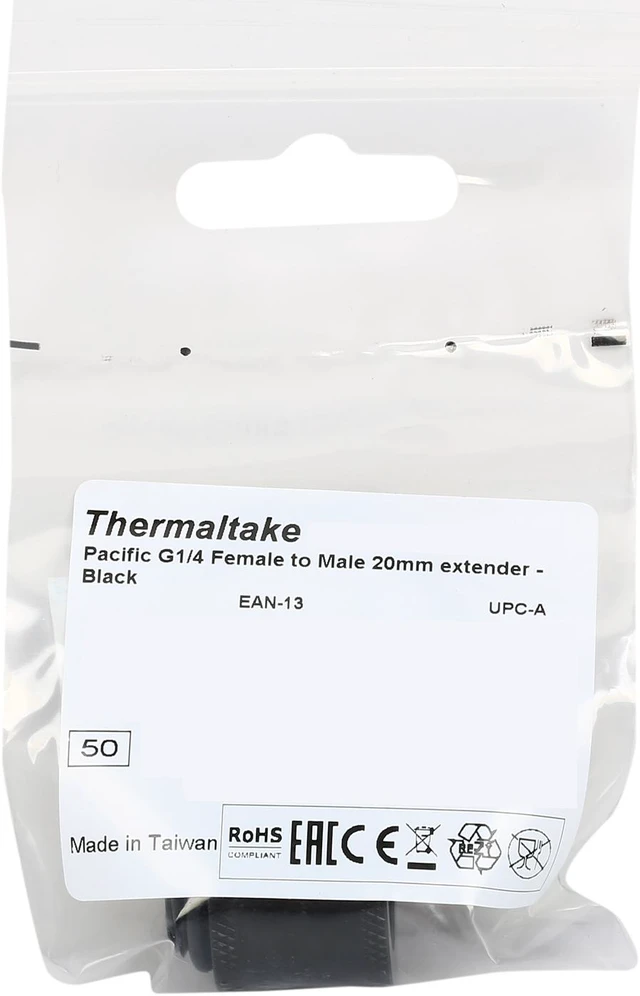 Alt view image 3 of 3 - Thermaltake Pacific CL-W046-CU00BL-A Pacific DIY LCS Black G1/4 Female to Male 20mm Extender Fitting