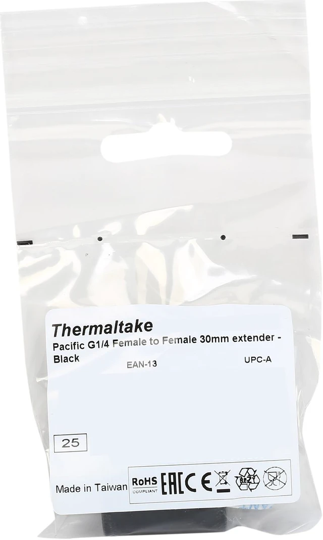 Alt view image 3 of 3 - Thermaltake CL-W050-CU00BL-A Pacific DIY LCS Black G1/4 Female to Female 30mm Extender Fitting