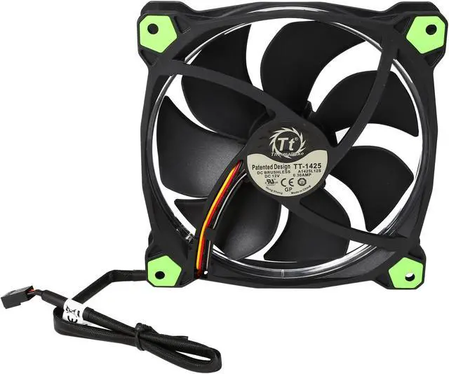 Alt view image 4 of 5 - Thermaltake Riing 14 Series High Static Pressure 140mm Circular Green LED Ring Case/Radiator Fan CL-F039-PL14GR-A