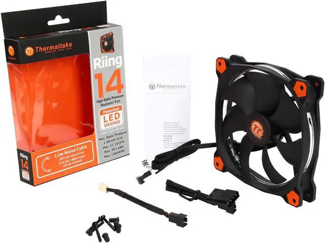 Alt view image 5 of 5 - Thermaltake Riing 14 Series High Static Pressure 140mm Circular Orange LED Ring Case/Radiator Fan CL-F039-PL14OR-A