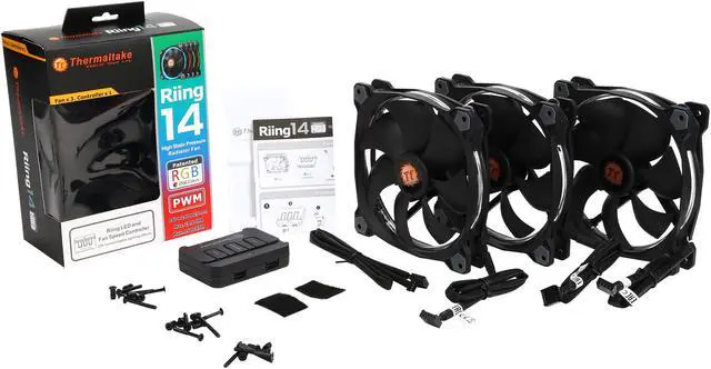 Alt view image 11 of 11 - Thermaltake Riing 14 RGB Series High Static Pressure 140mm Circular RGB LED Ring Case/Radiator Fan - Triple Pack - CL-F043-PL14SW-B