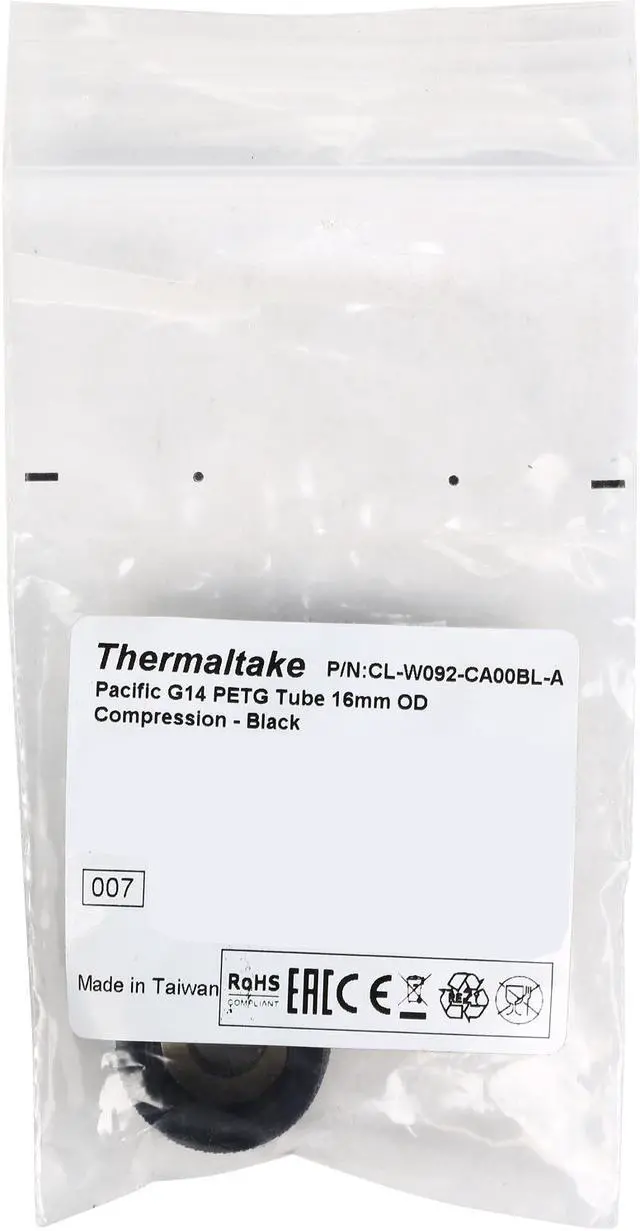 Alt view image 3 of 3 - Thermaltake Pacific CL-W092-CA00BL-A DIY LCS PETG Black 16mm (5/8”) OD Compression Fitting