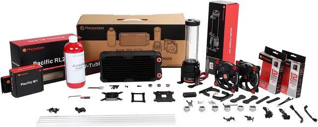 Alt view image 17 of 17 - Thermaltake Pacific DIY LCS RL240 High Capacity D5 Res/Pump Hard Tube Red LED Riing Fan / Opaque Coolant Water Cooling Kit CL-W128-CA12RE-A