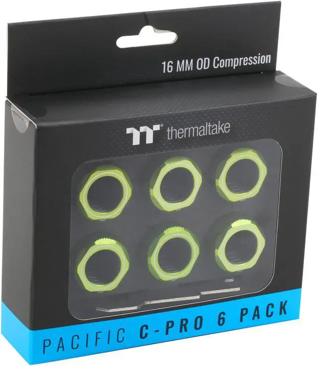 Alt view image 5 of 5 - Thermaltake Pacific Green 4 Build-in O-Rings C-Pro G1/4 PETG 16mm OD Compression Fitting 6 Pack CL-W212-CU00GR-B