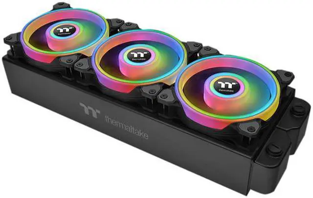 Alt view image 4 of 8 - Thermaltake Riing Quad CL-F089-PL14SW-B 140mm RGB LED Radiator Fan 3 Pack
