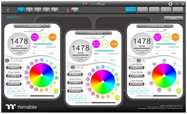 Alt view image 6 of 8 - Thermaltake Riing Quad CL-F101-PL14SW-B 140mm RGB LED Radiator Fan White 3 Pack