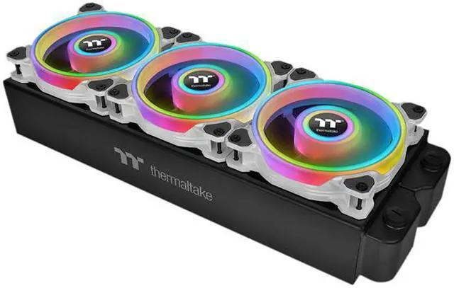 Alt view image 4 of 8 - Thermaltake Riing Quad CL-F101-PL14SW-B 140mm RGB LED Radiator Fan White 3 Pack