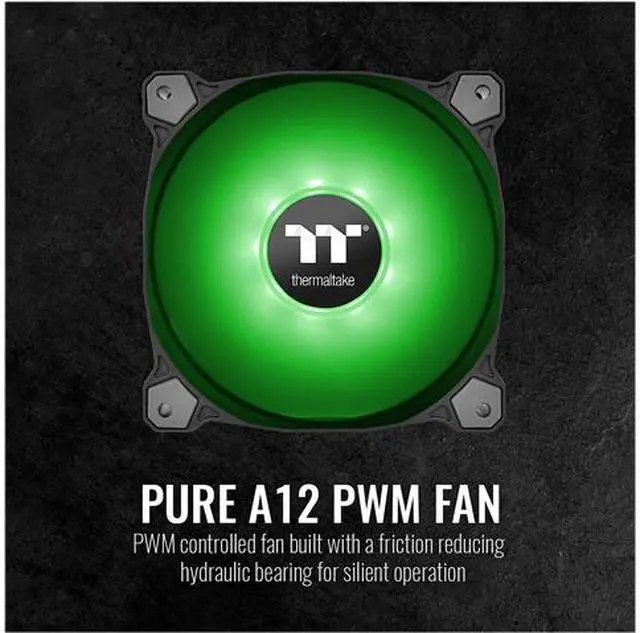 Alt view image 4 of 8 - Thermaltake Pure A12 120mm Green LED PWM Controlled Hydraulic Bearing High Airflow High Performance Case/Radiator Fan, CL-F109-PL12GR-B