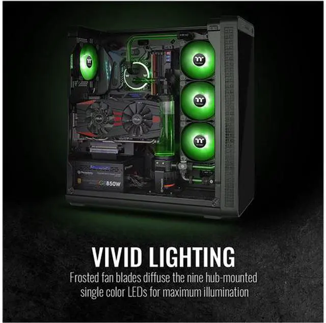 Alt view image 5 of 8 - Thermaltake Pure A12 120mm Green LED PWM Controlled Hydraulic Bearing High Airflow High Performance Case/Radiator Fan, CL-F109-PL12GR-B