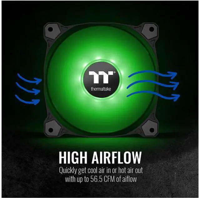 Alt view image 7 of 8 - Thermaltake Pure A12 120mm Green LED PWM Controlled Hydraulic Bearing High Airflow High Performance Case/Radiator Fan, CL-F109-PL12GR-B