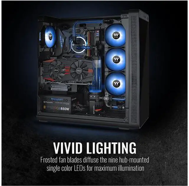 Alt view image 5 of 8 - Thermaltake Pure A14 140mm Blue LED PWM Controlled Hydraulic Bearing High Airflow High Performance Case/Radiator Fan, CL-F110-PL14BU-B