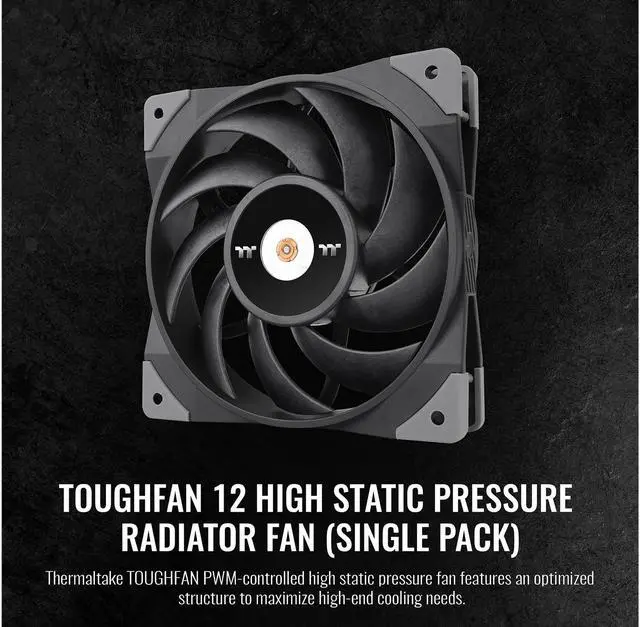 Alt view image 2 of 6 - Thermaltake ToughFan 12 High Static Pressure 2000 PWM, Metal-Reinforced Motor Hub, Gen.2 Hydraulic Bearing Case/ Radiator Fan (Single Pack) CL-F117-PL12BL-A