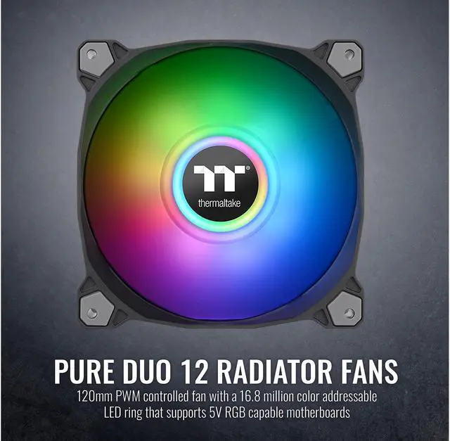 Alt view image 2 of 7 - Thermaltake Pure Duo 120mm 16.8 Million RGB Color 5V ARGB Motherboard Sync 2 Light Rings 18 Addressable LED 9 Blades Hydraulic Bearing Case/Radiator Fan (Dual Pack) CL-F115-PL12SW-B
