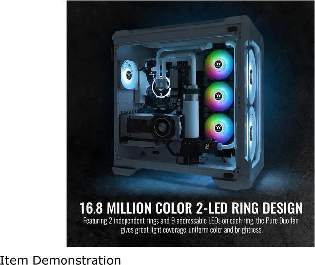 Alt view image 3 of 7 - Thermaltake Pure Duo 120mm 16.8 Million RGB Color 5V ARGB Motherboard Sync 2 Light Rings 18 Addressable LED 9 Blades Hydraulic Bearing Case/Radiator Fan (Dual Pack) CL-F115-PL12SW-B