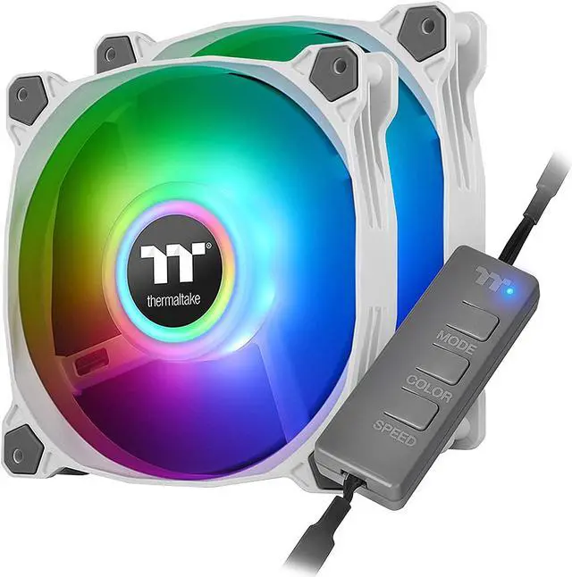 Main image of Thermaltake Pure Duo 120mm 16.8 Million RGB Color 5V ARGB Motherboard Sync 2 Light Rings 18 Addressable LED 9 Blades Hydraulic Bearing White Case/Radiator Fan (Dual Pack) CL-F097-PL12SW-B