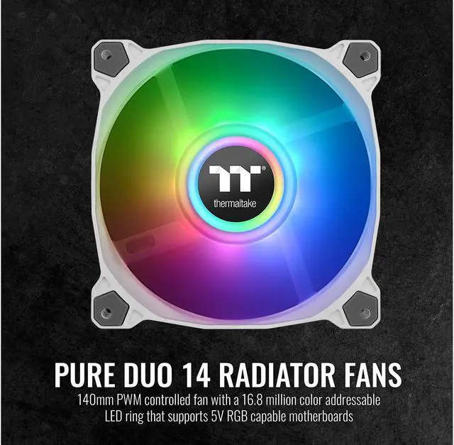 Alt view image 2 of 7 - Thermaltake Pure Duo 140mm 16.8 Million RGB Color 5V ARGB Motherboard Sync 2 Light Rings 18 Addressable LED 9 Blades Hydraulic Bearing White Case/Radiator Fan (Dual Pack) CL-F098-PL14SW-B