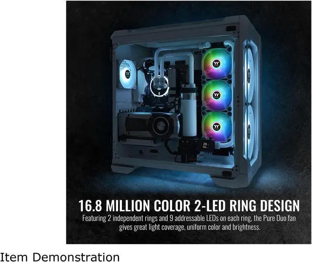 Alt view image 3 of 7 - Thermaltake Pure Duo 140mm 16.8 Million RGB Color 5V ARGB Motherboard Sync 2 Light Rings 18 Addressable LED 9 Blades Hydraulic Bearing White Case/Radiator Fan (Dual Pack) CL-F098-PL14SW-B