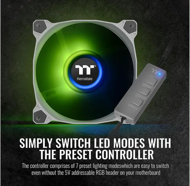 Alt view image 6 of 7 - Thermaltake Pure Duo 140mm 16.8 Million RGB Color 5V ARGB Motherboard Sync 2 Light Rings 18 Addressable LED 9 Blades Hydraulic Bearing White Case/Radiator Fan (Dual Pack) CL-F098-PL14SW-B