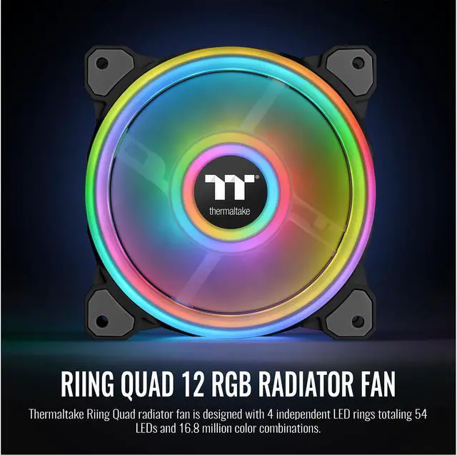 Alt view image 4 of 9 - Thermaltake Riing Quad 120mm 16.8 Million RGB Color (Alexa, Razer Chroma) Software Enabled 4 Light Rings 54 Addressable LED 9 Blades Hydraulic Bearing Case/Radiator Fan, Single Pack, CL-F088-PL12SW-C