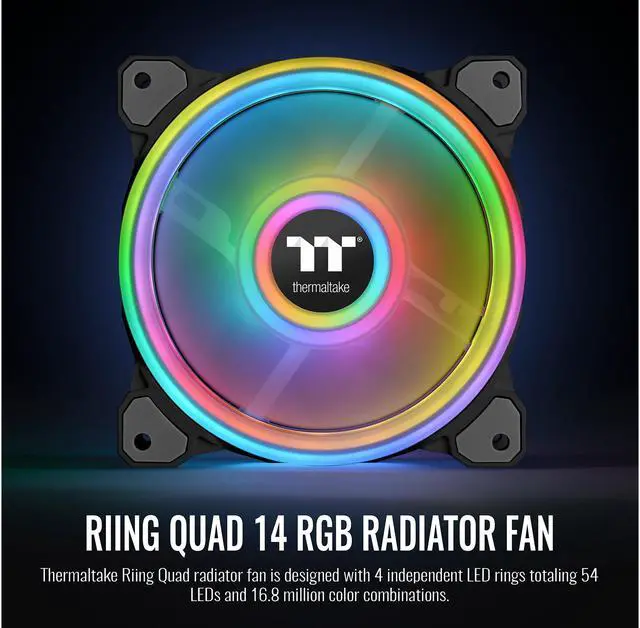 Alt view image 4 of 9 - Thermaltake Riing Quad 140mm 16.8 Million RGB Color (Alexa, Razer Chroma) Software Enabled 4 Light Rings 54 Addressable LED 9 Blades Hydraulic Bearing Case/Radiator Fan, Single Pack, CL-F089-PL14SW-C