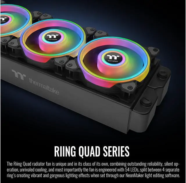 Alt view image 5 of 9 - Thermaltake Riing Quad 140mm 16.8 Million RGB Color (Alexa, Razer Chroma) Software Enabled 4 Light Rings 54 Addressable LED 9 Blades Hydraulic Bearing Case/Radiator Fan, Single Pack, CL-F089-PL14SW-C