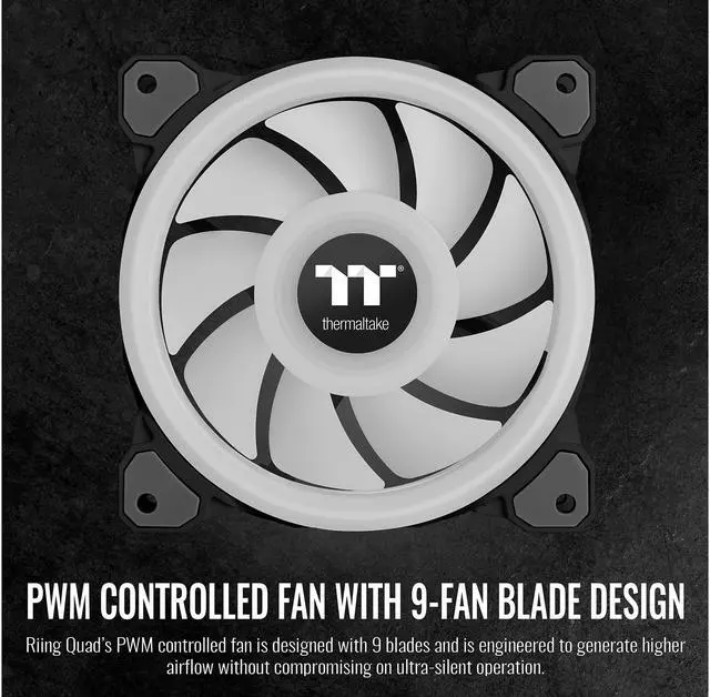 Alt view image 6 of 9 - Thermaltake Riing Quad 140mm 16.8 Million RGB Color (Alexa, Razer Chroma) Software Enabled 4 Light Rings 54 Addressable LED 9 Blades Hydraulic Bearing Case/Radiator Fan, Single Pack, CL-F089-PL14SW-C